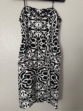 ANTONIO MELANI Black & White Strapless Patterned Cocktail Dress